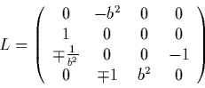 \begin{displaymath}
\begin{array}{c}
\displaystyle L = \left( \begin{array}{cc...
...}}) = \frac{1}{2}
(-q_1p_2+q_2p_1+p_1p_2) \quad.
\end{array} \end{displaymath}