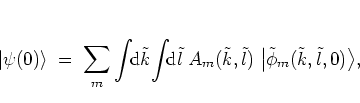 \begin{displaymath}
\left\vert \psi(0) \right>
\; = \; \sum_m \int\!\! {\mbox{...
...}) \;
\big\vert \tilde{\phi}_m(\tilde{k},\tilde{l},0) \big> ,
\end{displaymath}